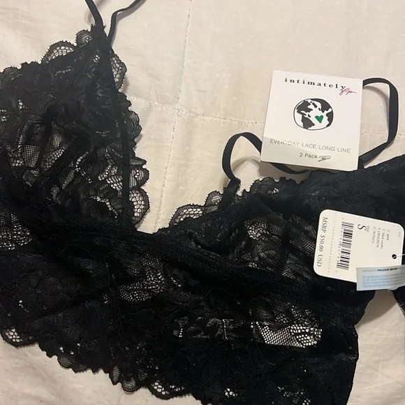 Free People Black Everyday Lace Longline Bralette 2-Pack Bra - Picture 9 of 10